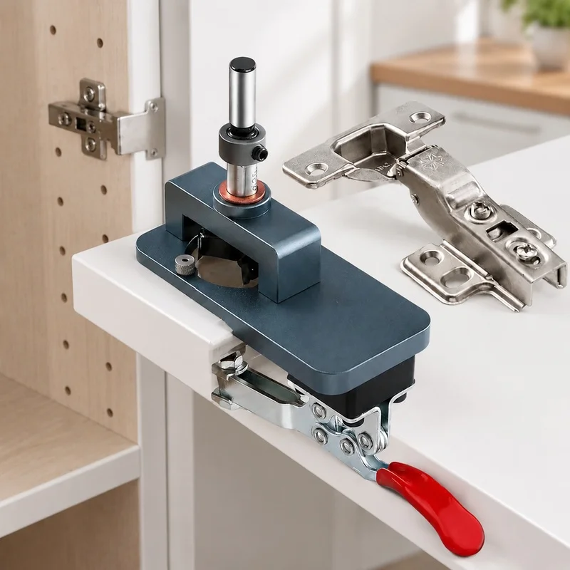 Precision Edge Clamping Jig with Toughened Drill Sleeves for 35mm Cabinet Hinge Setup