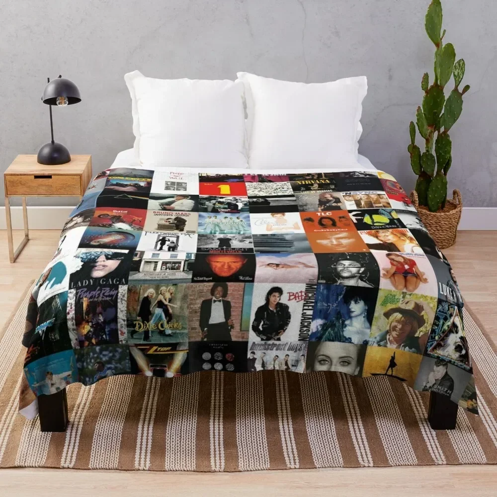 

Pop Album Cover Collage Throw Blanket Blankets For Sofas Thermals For Travel Flannel Hair Blankets