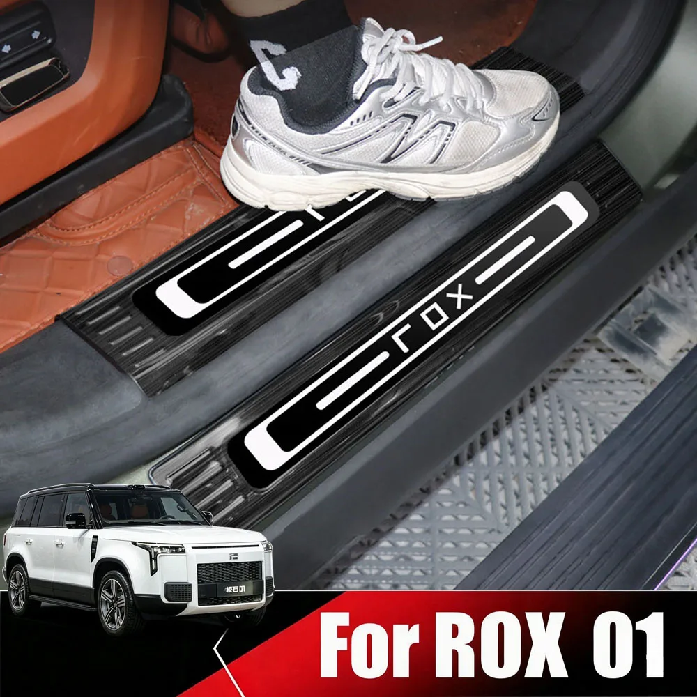 Car Threshold Strip Scratch Resistant Decorative Stainless Steel Interior Protection Sticker Welcome Pedal for BAIC JISHI ROX 01