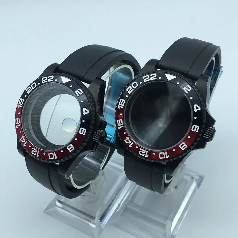 

40mm nh35 steel watch cases rubber strap sliding lock sapphire glass For Seiko nh35 nh36 nh38 Miyota 8215 Movement 28.5mm Dial