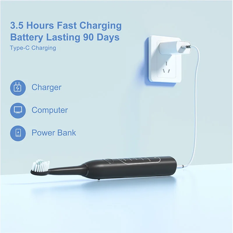 Sonic Electric Toothbrush Adult Smart Timing Tooth Brush Fast Type-C Rechargeable Toothbrush Clean With 4/8pcs Replacement Head