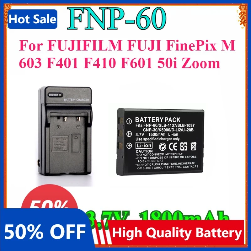 1800mAh FNP-60 FNP60 Battery and Charger for  FUJIFILM  FinePix M603 F401 F410 F601 50i Zoom