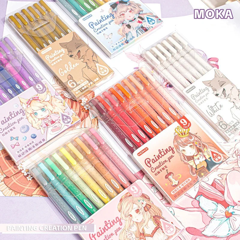 9-teiliges romantisches mehrfarbiges Stiftset mit Gel-Tinte, Vintage-Marker, Liner, 0,5 mm Kugelschreiber, Schreibwaren, Geschenk, F3091 – Detail 1