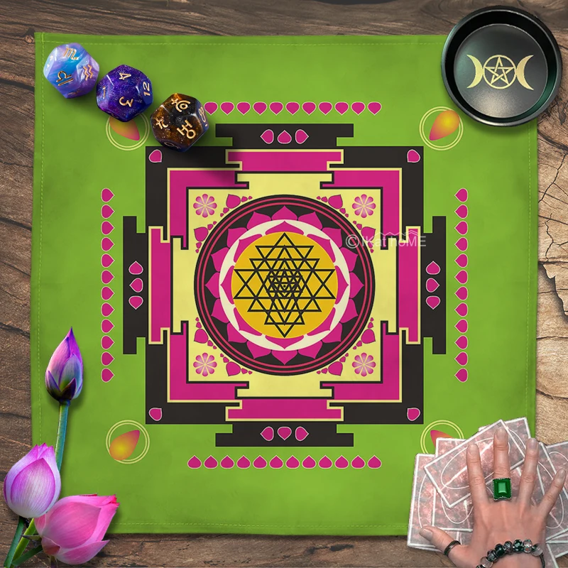 Colorful Sri Yantra Mandala Tarot Tablecloth Altar Cloth Yin Yang Tai Chi Tapestry Wall Decor Hanging Astrology Game Cards Mat