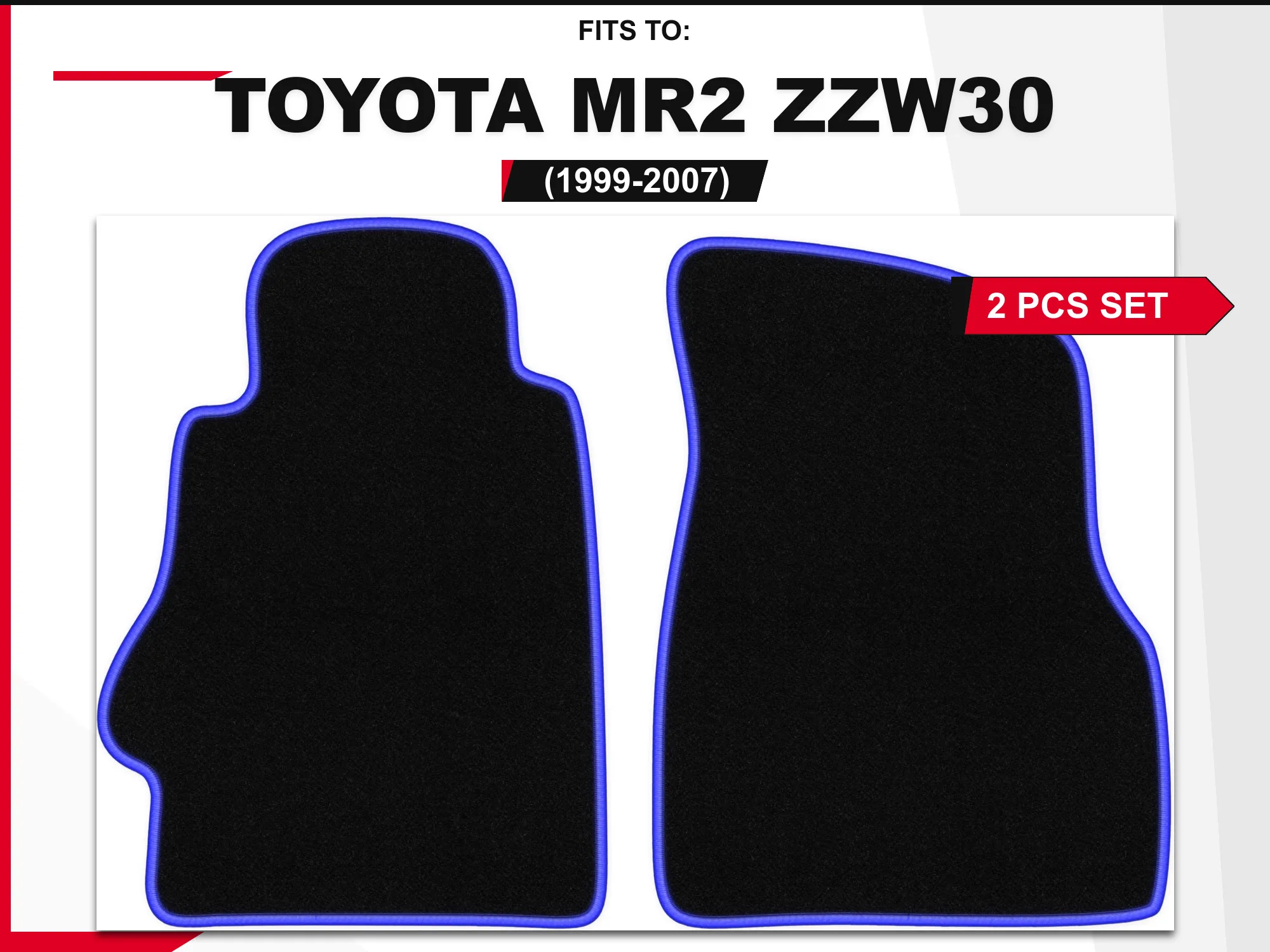 Wielganizator Tappetini in velluto per: Toyota MR2 ZZW30 1999–2007, 2 pz. Tappetini per auto neri e blu, set completo