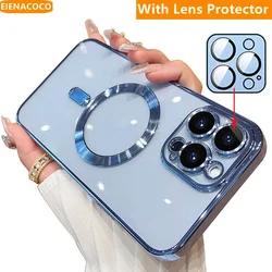 Fashion Plating Magnetic Soft Case For Magsafe For iPhone 15 14 Plus 13 12 11 Pro Max Wireless Charging Case With Lens Protector