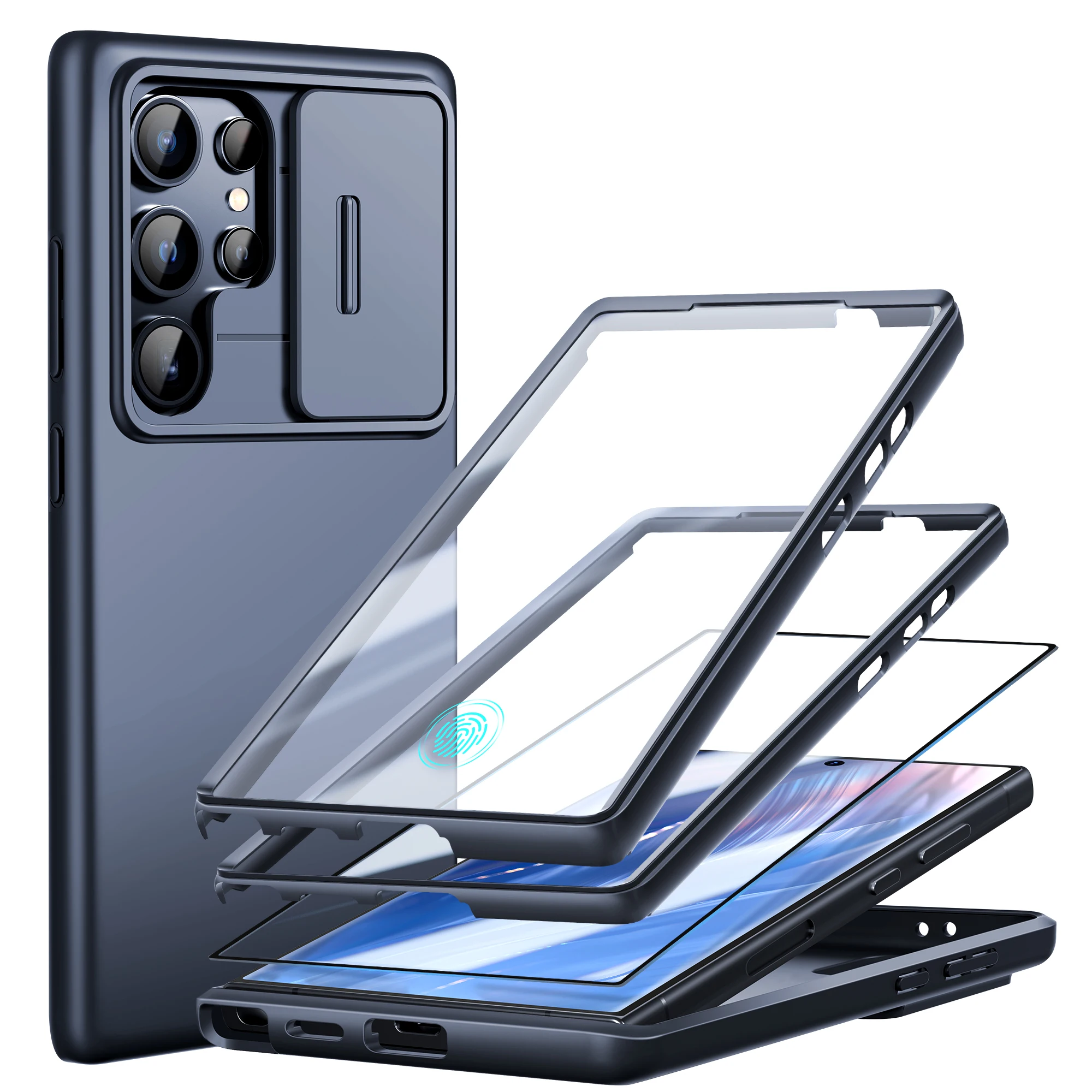 For Samsung Galaxy S24 ultra phone case with slide camera cover, screen protector, military shockproof protection, slim, matte