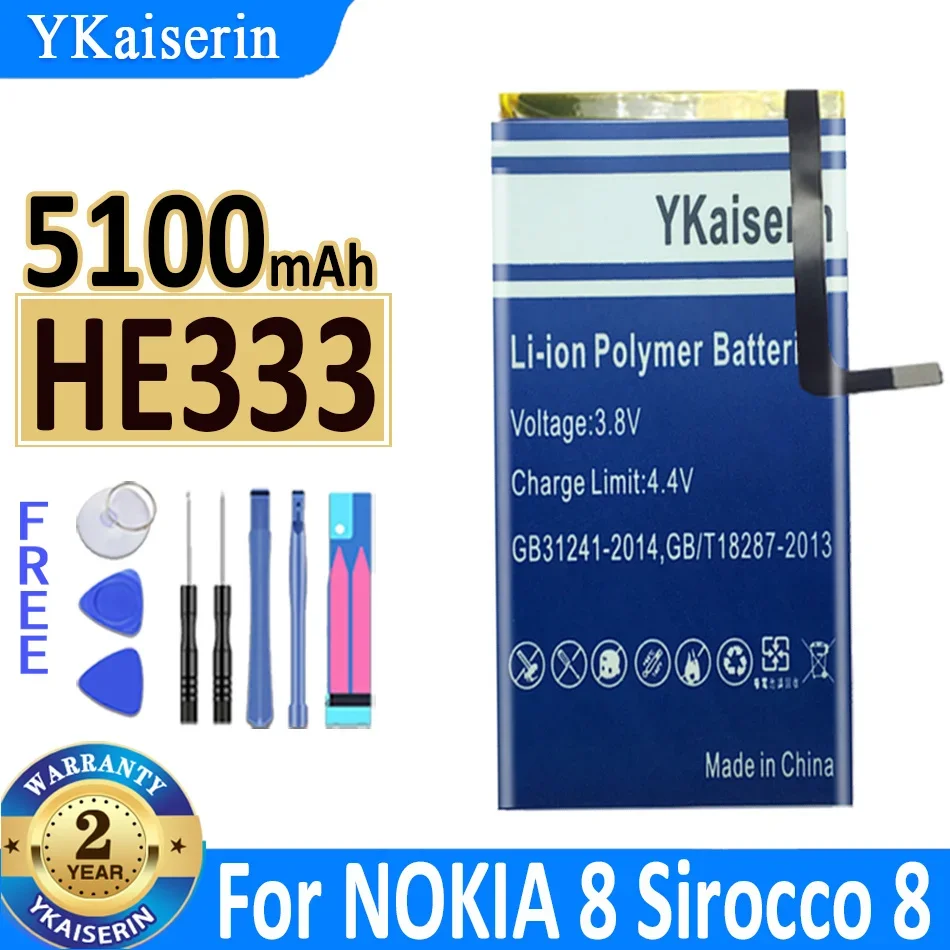 5100mAh YKaiserin Battery HE333 For Nokia 8 Nokia8 N8 N 8 Sirocco HE 333 Phone Bateria Replace Free Tool