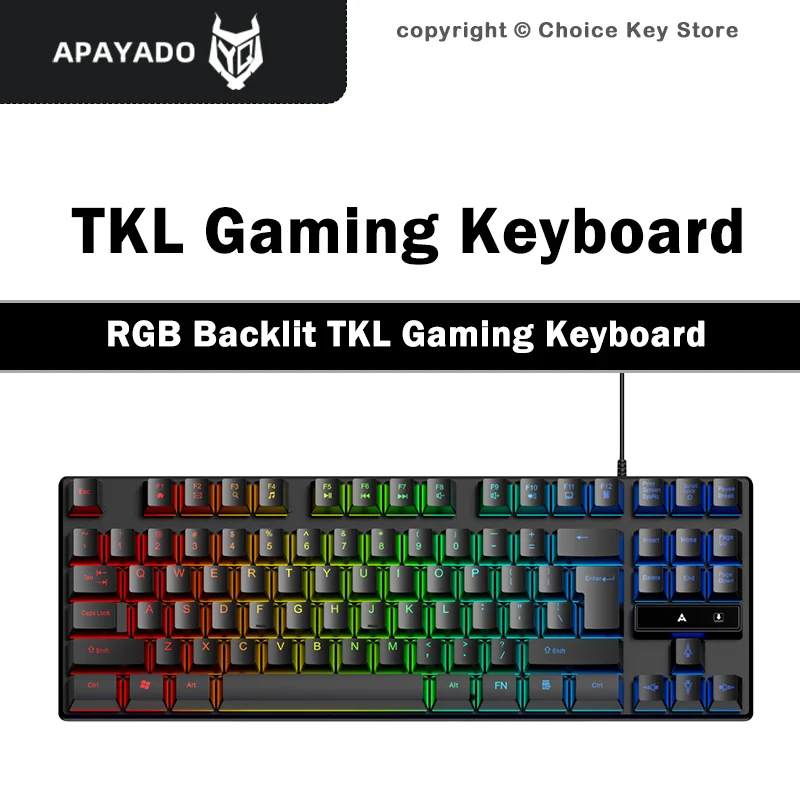 LDK K87PRO Wired Gaming Keyboard 87 Keys TKL Membrane RGB Backlit Floating Keycaps USB Office Gaming
