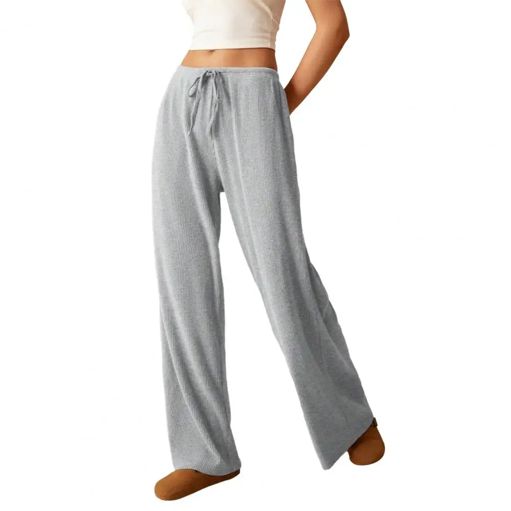 Pantalon à jambes larges pour femme, taille élastique, avec cordon de serrage réglable, coupe ample, couleur unie pour le travail