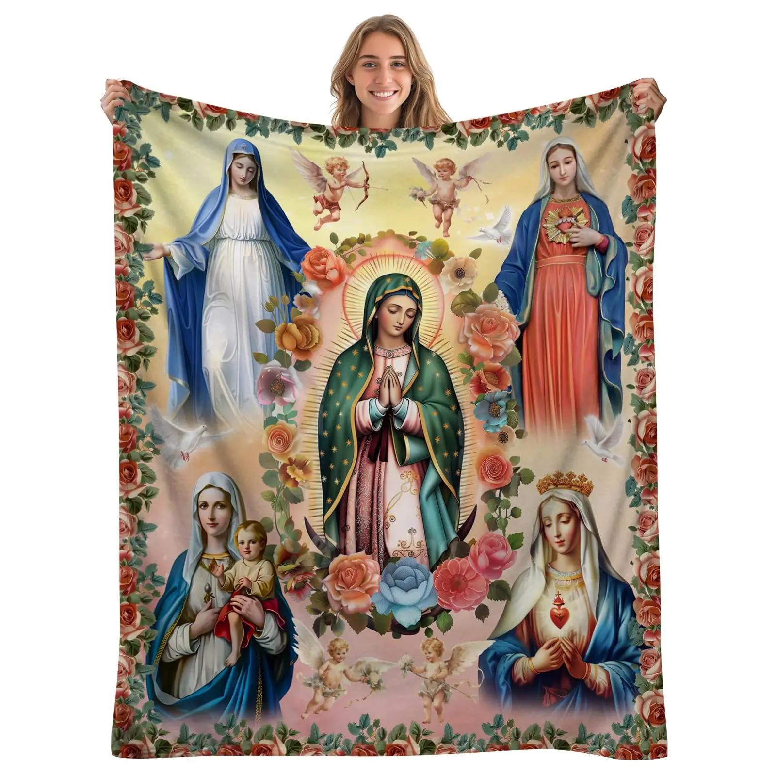 Virgin Mary digital-printed polyester Bedroom velvet flannel soft sofa cover blanket Fleece soft sofa cover blankets for beds