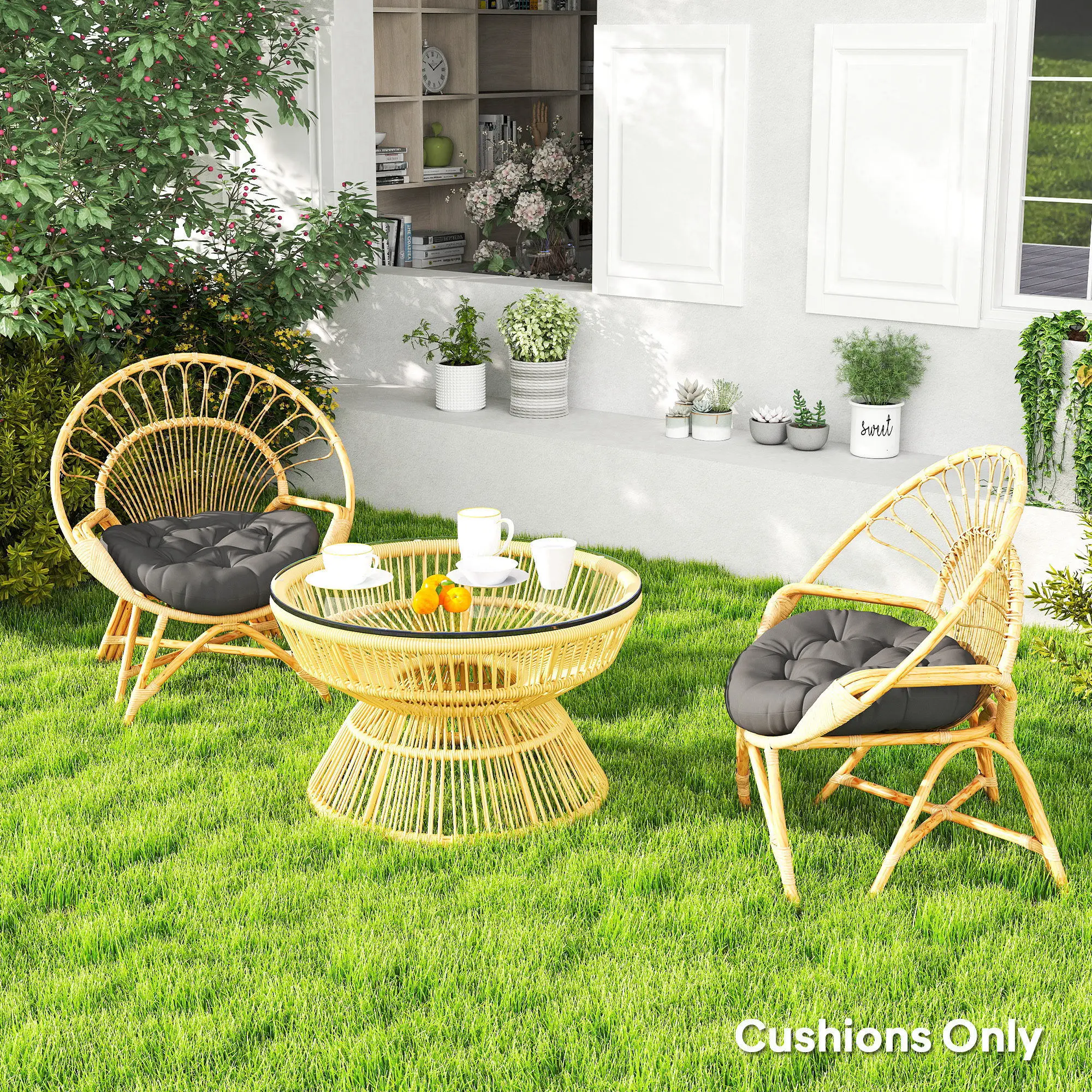 Tufted Outdoor Seat Cushions Set of Two Dark Grey