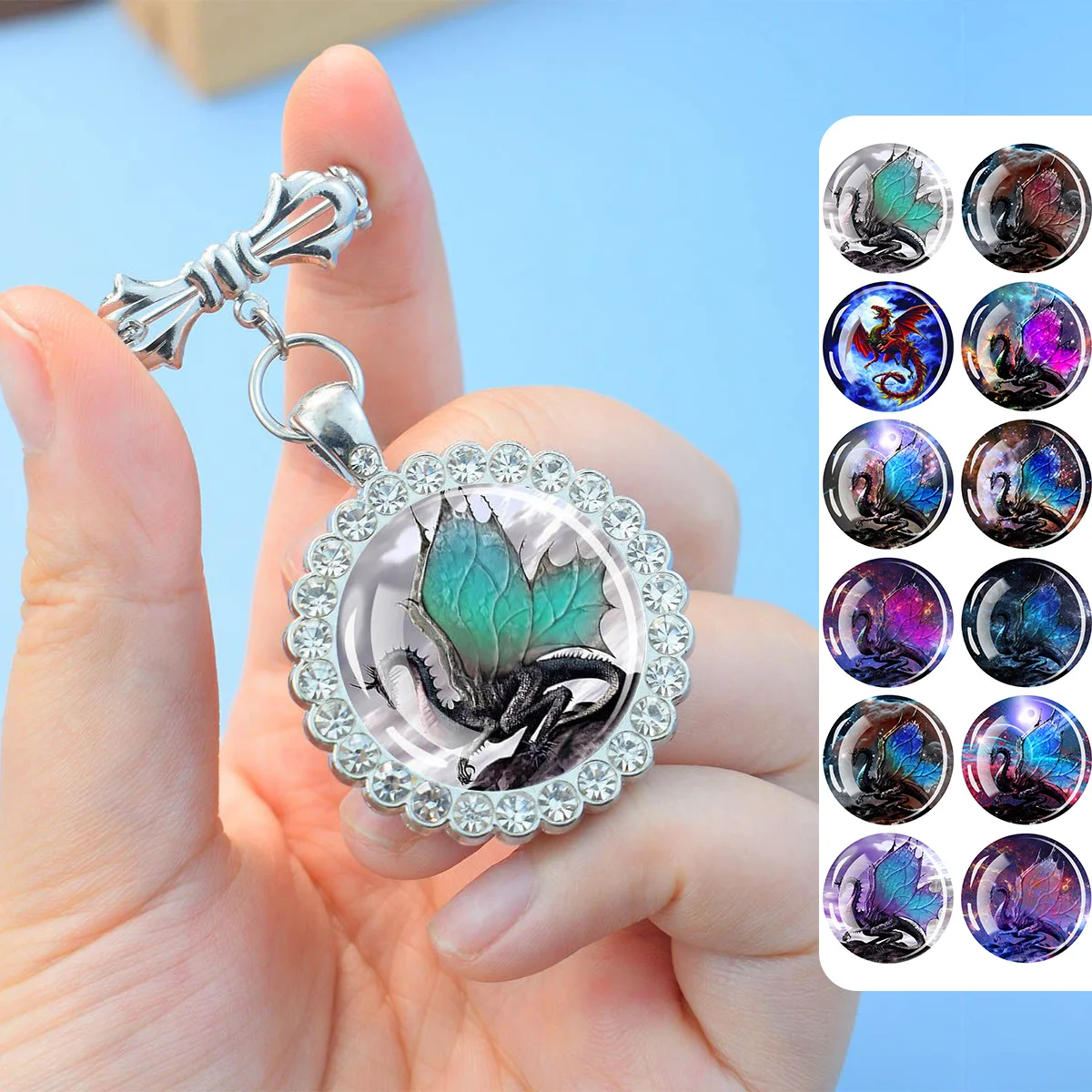 1PC Dragon Patterned Circular Glass Brooch with Sparkling Synthetic Zircon Trim, Suitable for Holiday Parties and Birthday Gifts