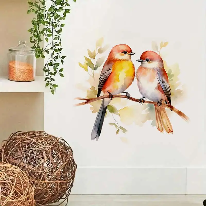 Two Romantic Watercolor Birds Wall Sticker Toilet Lid Stickers, Bedroom Entrance Living Room Porch Home Decora Decals S833