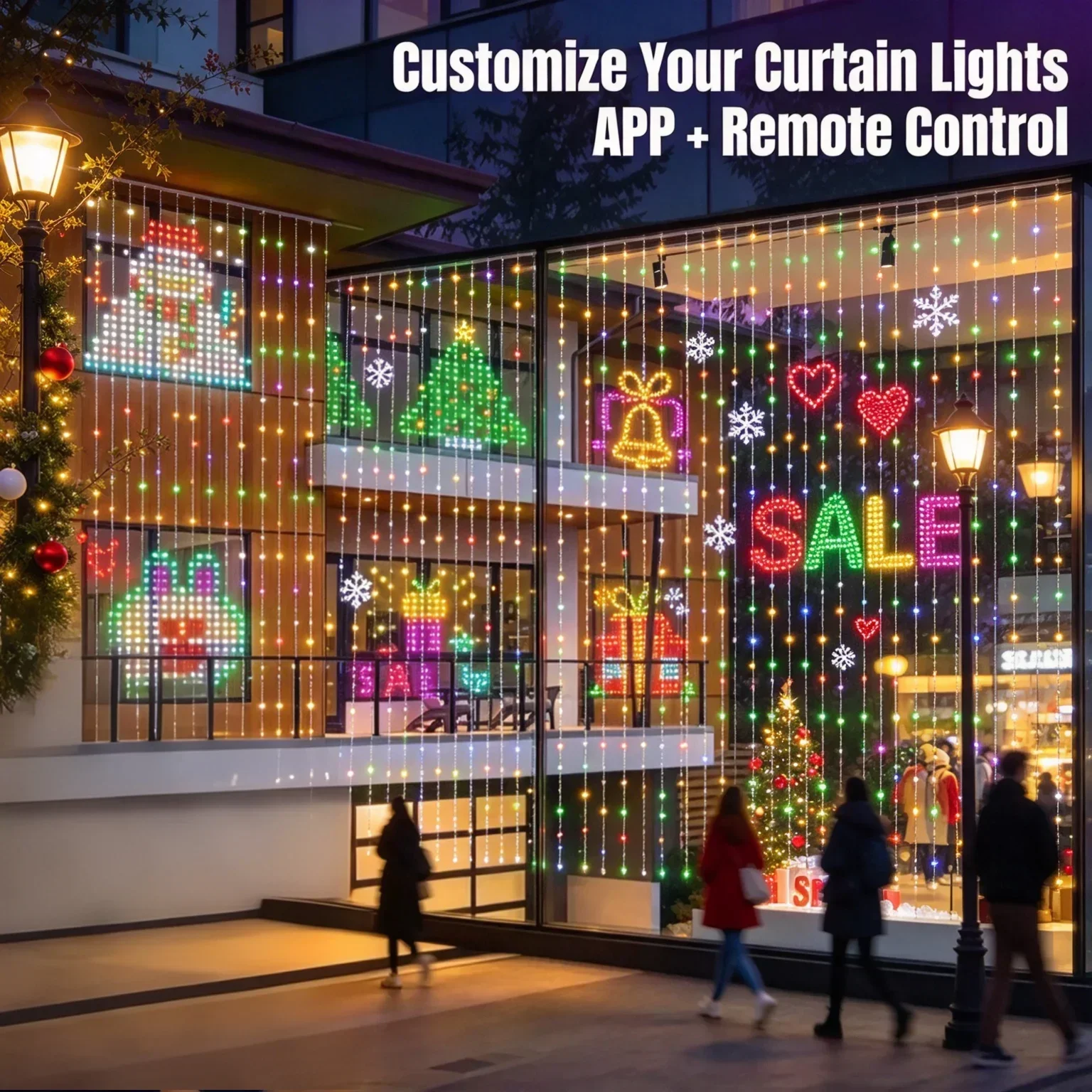 LED Curtain Light Christmas Holiday Fairy Lamp App Control Music Sync DIY Pattern for Indoor Outdoor Party Wedding Home Decor