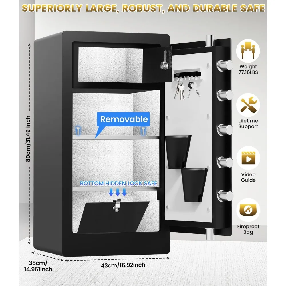 آمنة بيومترية كبيرة شديدة التحمل مع حقيبة مقاومة للماء ومقاومة للحريق وتخزين مستندات واسعة وحجرة مخفية سفلية بحد أقصى قدر من ذلك