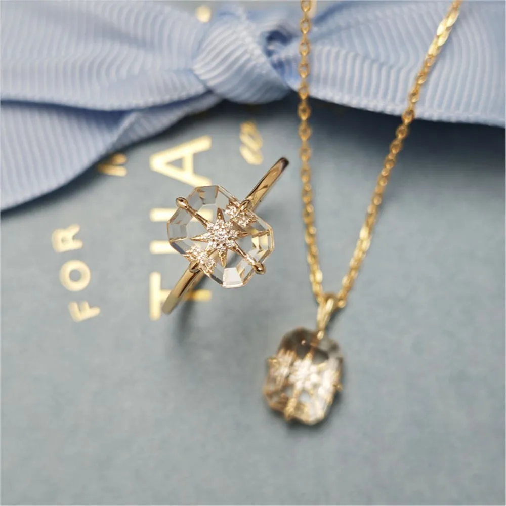 MOBUY الطبيعية لامعة الأبيض كريستال الهندسة الدائري للنساء بسيطة رائعة رومانسية ستار 925 الفضة الذهب فيرميل غرامة مجوهرات #5