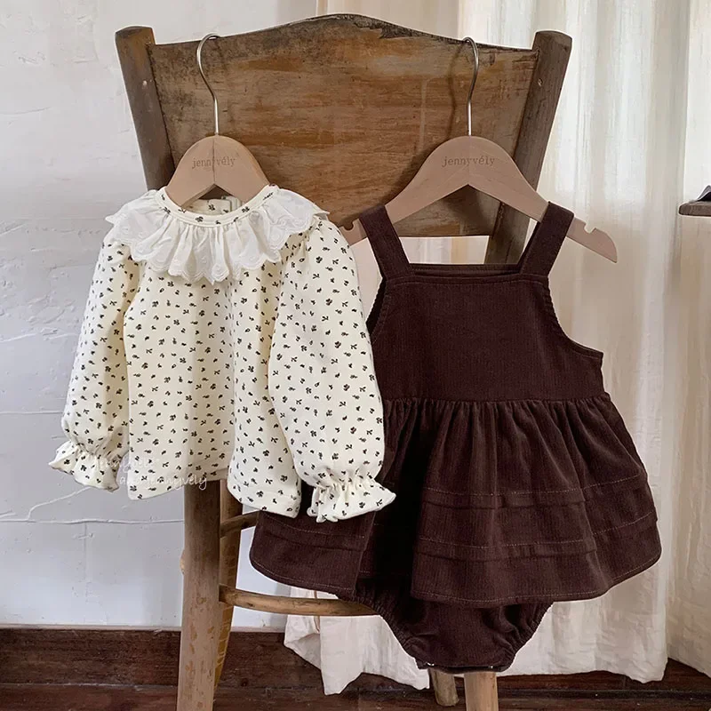 2025 New Autumn Newborn Baby Girls Clothing Set Long Sleeved Cotton T-shirt Sleeveless Jumpsuit Toddler Baby Girl Clothes Suit
