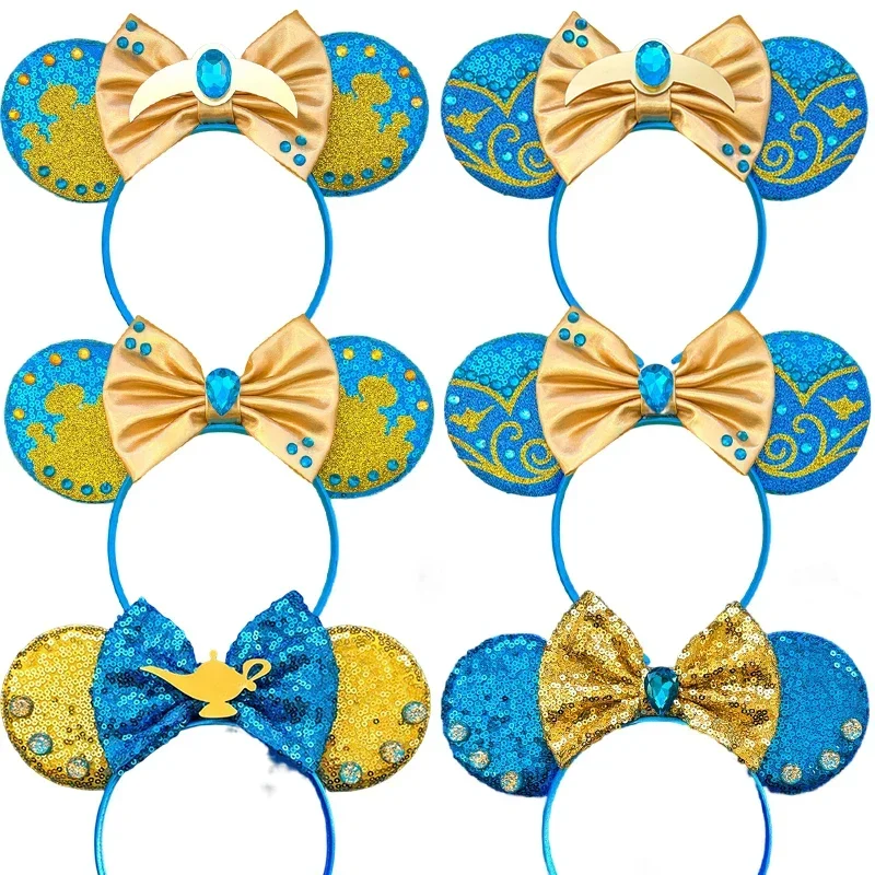 Disney cartoon Aladdin Hair Band For Women Genie Of The Lamp Ears Hairbands Baby Princess Head Bands Grils Sequins Bow Headwear