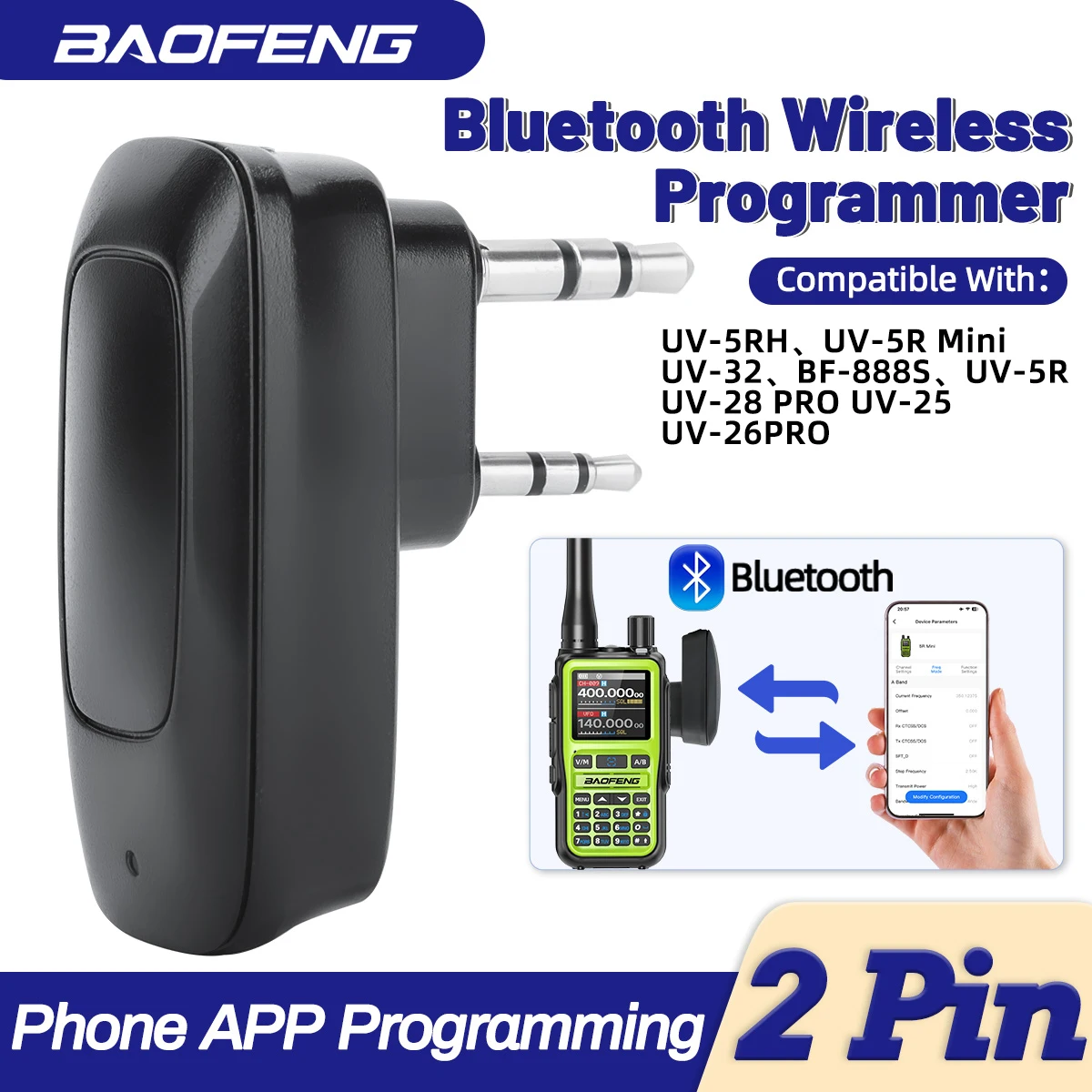 BAOFENG Bluetooth Wireless Programmer for Walkie Talkie TYPE-C Charger No Driver Issue Phone For UV-5R Mini UV-32 UV-5RH