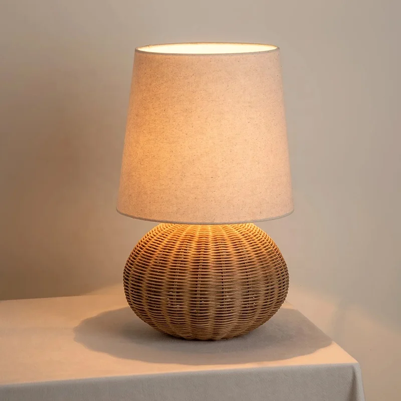 Wabi-sabi table lamp Hotel design living room bedroom rattan fabric lampshade Bedside lamps