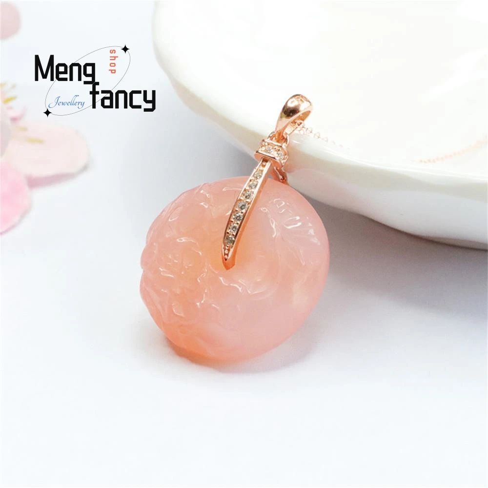 S925 Silver With Natural Salt Source Agate Peace Button Pendant Simple Elegant High-grade Fine Jewelry Exquisite Holiday Gifts