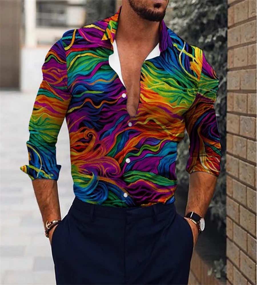 Shirt Long Sleeve T-Shirt Tops Men\'s Casual Floral Color Gold Spring Summer Soft Comfortable HD Printing 2023 New Hot Sale