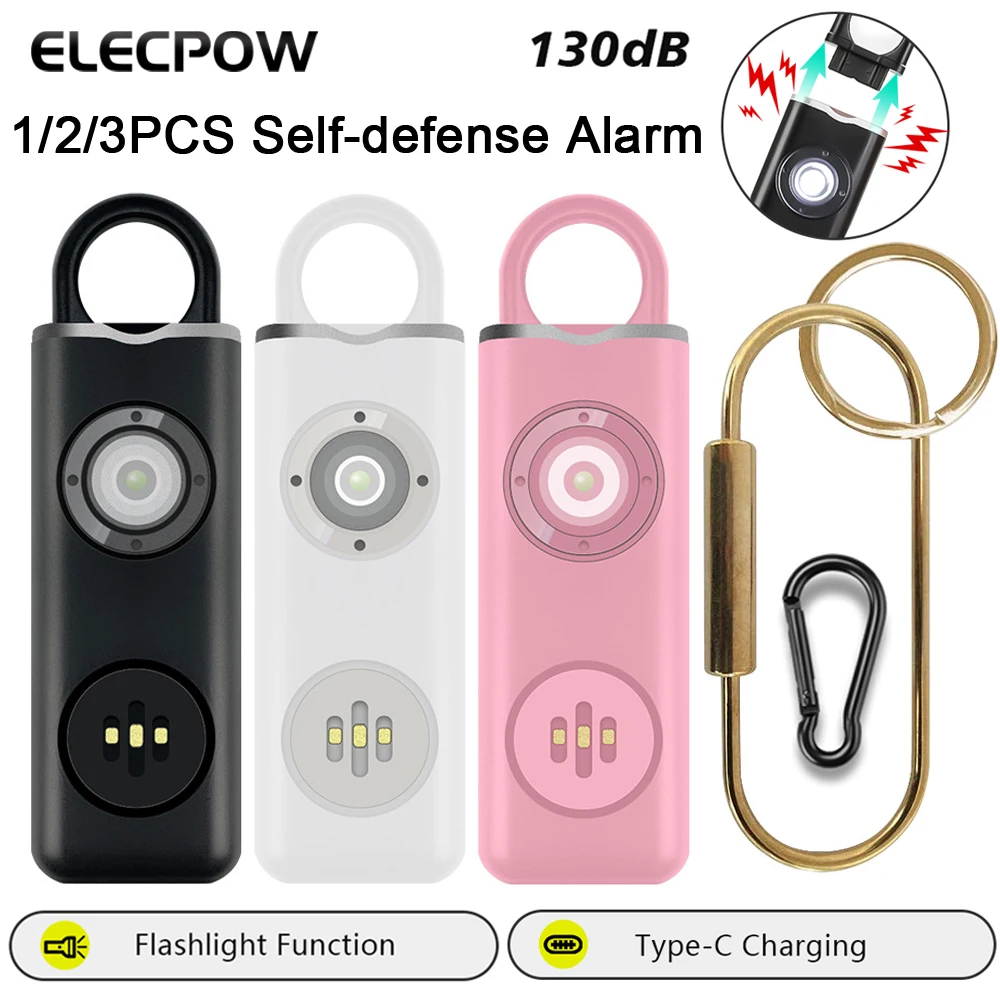 

Eelcpow Personal Defense Alarm 130dB LED Light Charging Self Defense Alarm Student Female Anti-wolf Safety Alarm With Key Chain