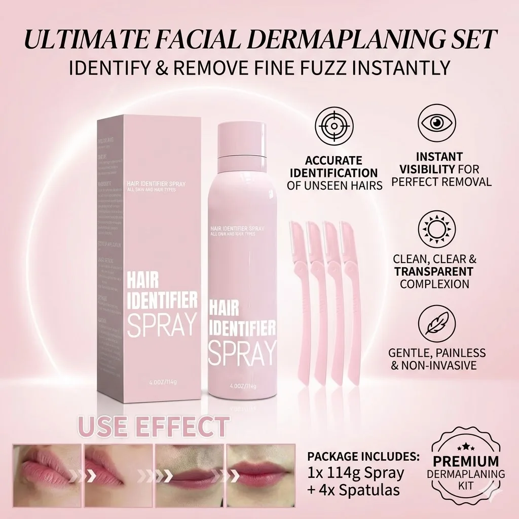 114g Facial Hair Identification Spray Dermaplaning Hair Removal Spray Face Fuzzy Hair Marker with Scraper Eyebrow Trimmer
