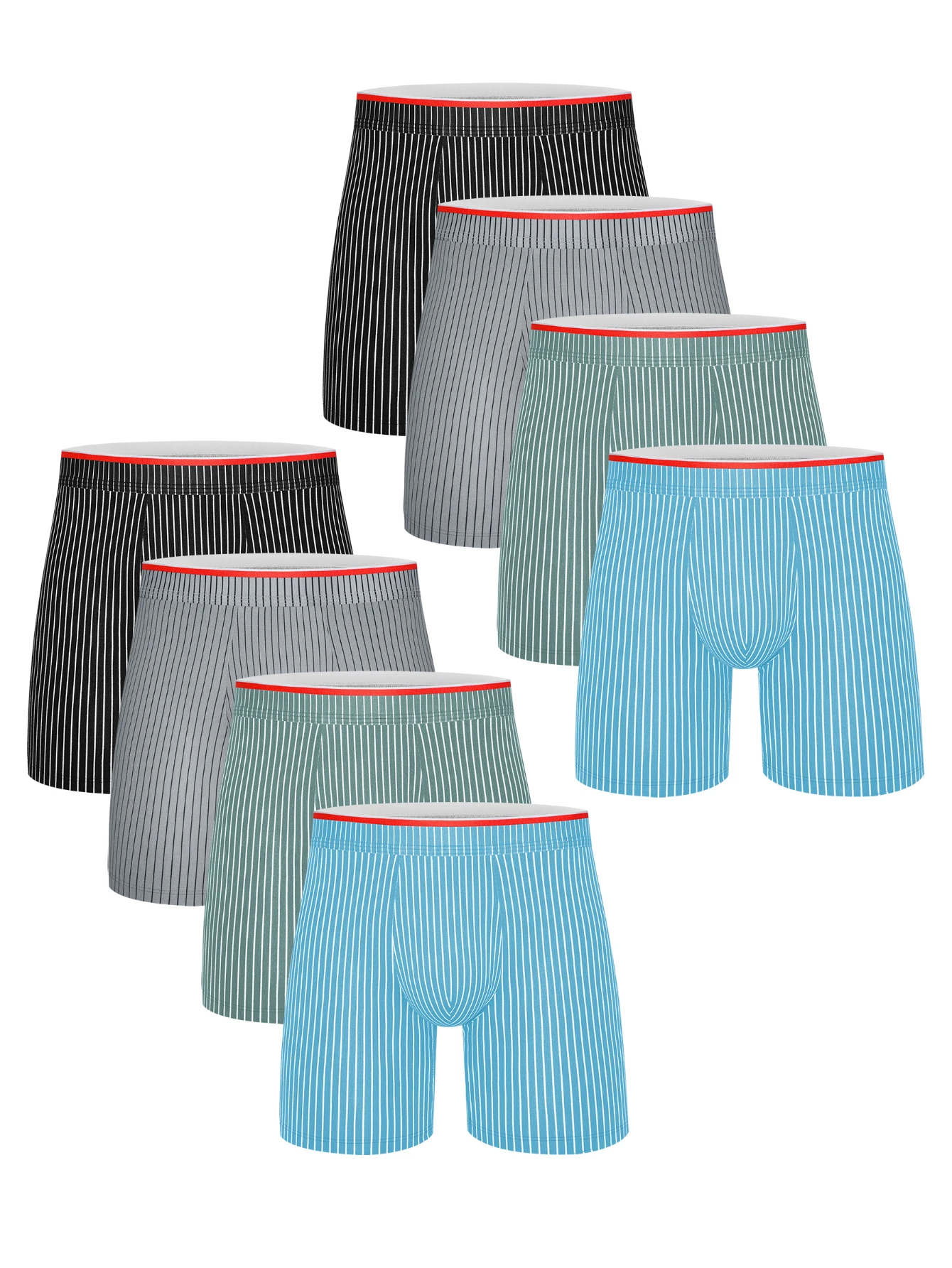 

8Pcs temperament Men's Boxer Shorts High Elastic Male Boxers Underwear Man Stripe Underpants Youth Middle-Aged U Convex Panties