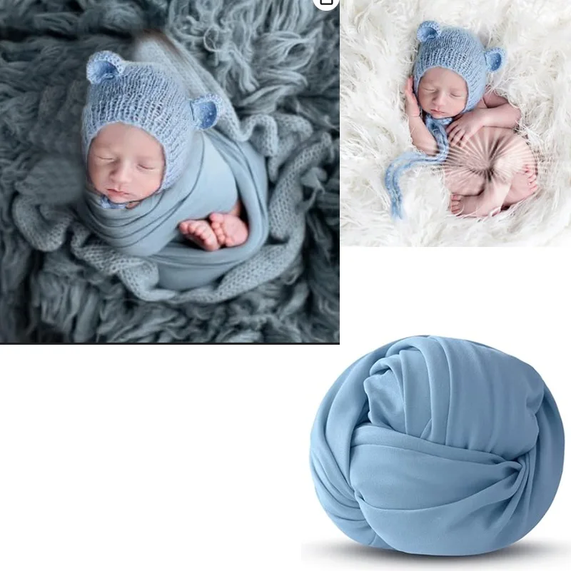 

Набор для фотосессии новорожденных из 2 предметов — эластичная пеленка 40x150 см и шапочка с кошачьими ушками — комплект из хлопка для детской фотографии