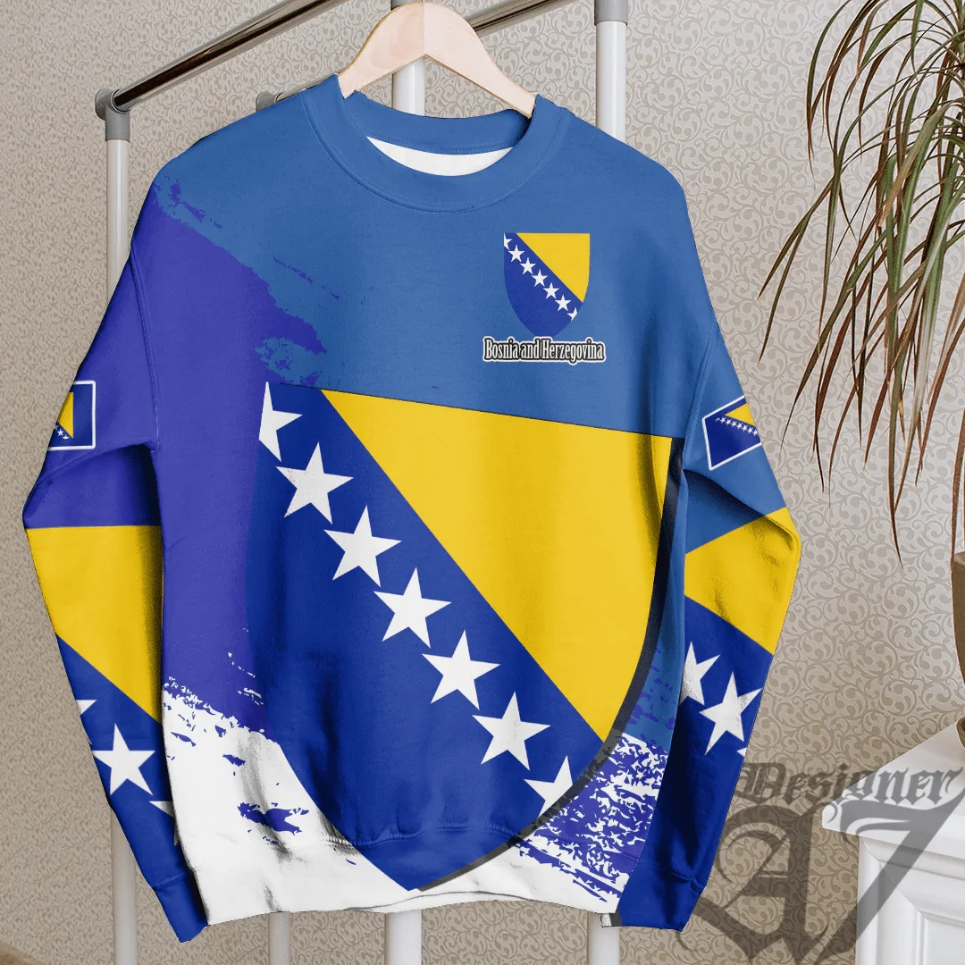 Bosnia And Herzegovina Flag Map Graphic Sweatshirts Fashion Women Sweater Casual Male Daily Autumn Crewneck Pullovers Tracksuit