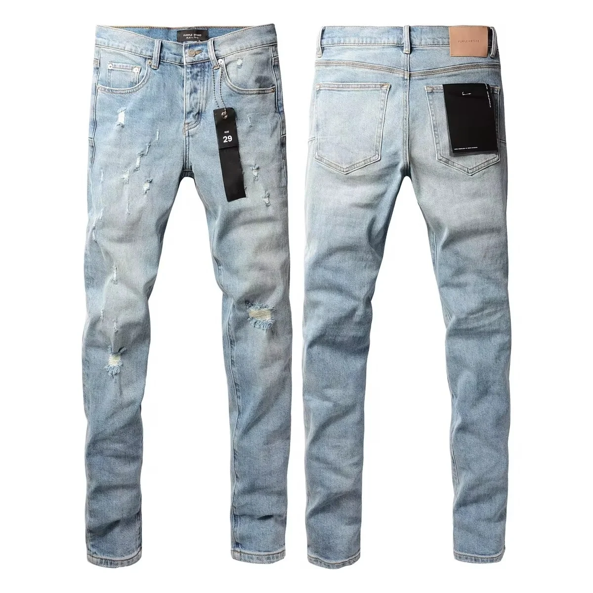 

Top quality Purples jeans Men brands streetwear distressed blue pants fashionable repair low rise tight denim trend pants