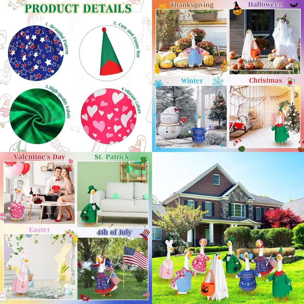 

Seasonal Goose Outfits for 23 Cement Statue: Fall, Halloween, Christmas, Summer Lawn & Patio Decor