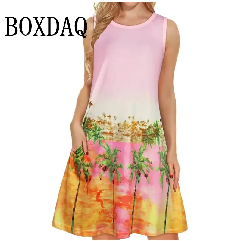 

Лето 2023, женские мини-платья, повседневный жилет с цветочным принтом, свободные карманы, платья без рукавов, сарафан, короткое платье для пляжного отдыха