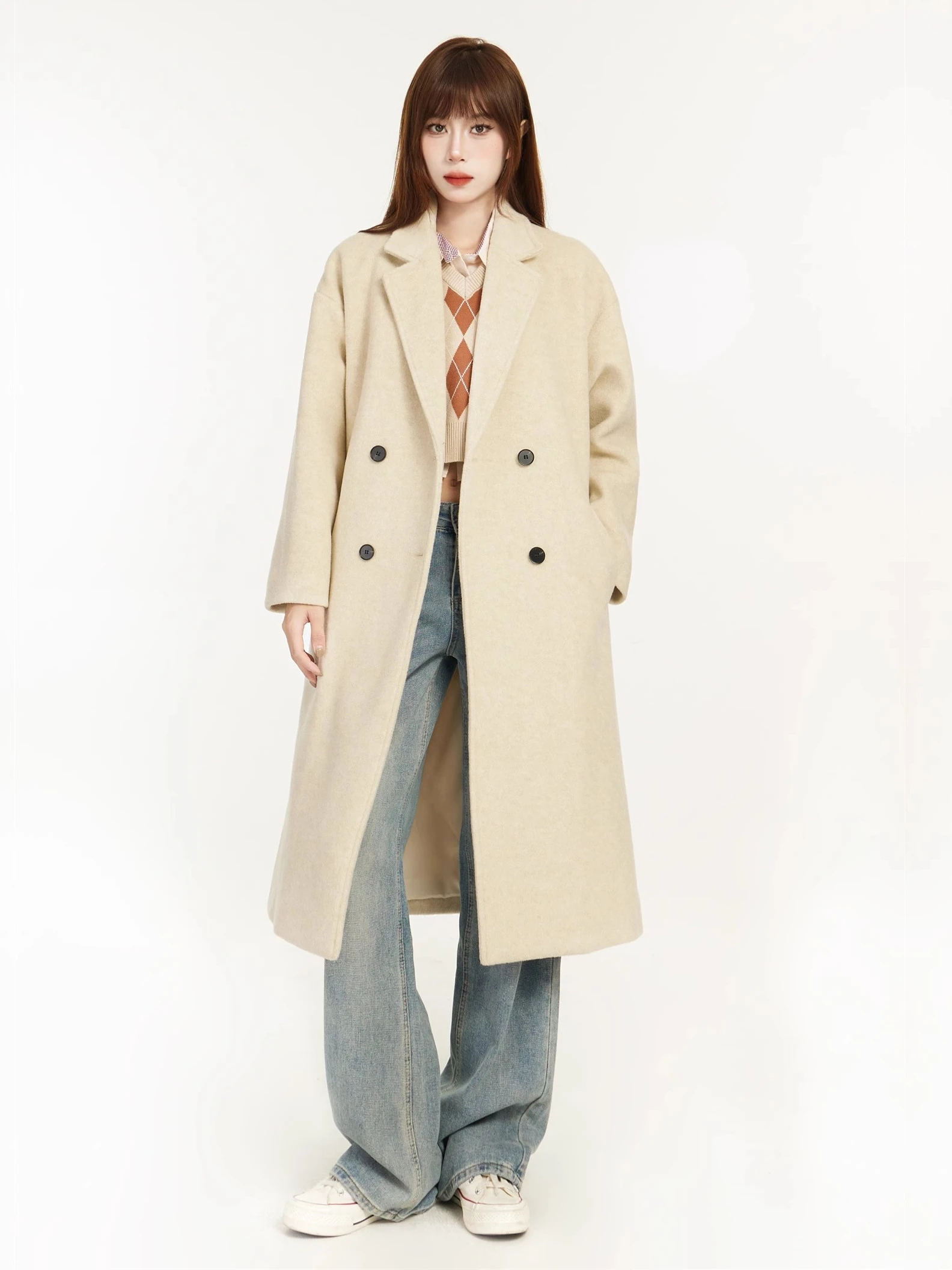 

Khaki Woolen Coat Women's 2026 Spring New Korean Sle Hepburn Windbreaker High-End Feelings Medium-Length Tweed Coat