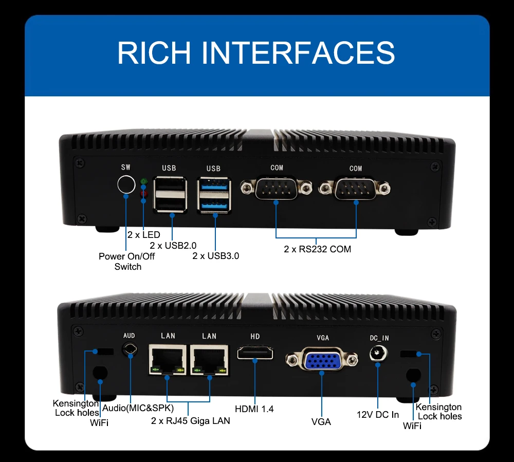 Imagem -05 - Eglobal-mini Celeron Industrial J4125 da Intel do pc Computador Desktop Lan Rj45 Rs232 Usb3.0 Usb 2.0 Ddr4 Hdmi Vga