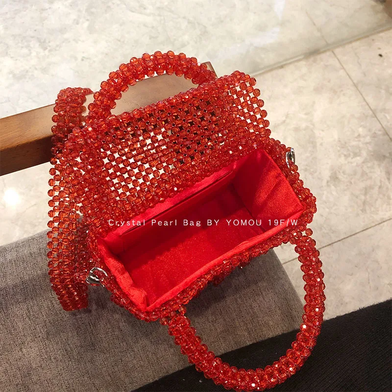 Imagem -04 - Bolsa de Diamante Mão-tecido Frisado Pérola Bolsa de Cristal um Ombro Estilete à Mão Crossbody Bolsas para Mulher Designer de Luxo