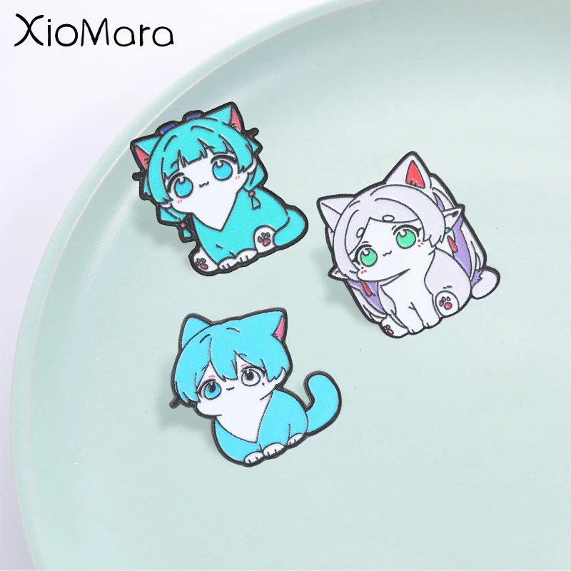Niedliche Q-Version Anime-Charakter Katzen-Emaille-Anstecknadel, Klassisches Anime-Charakter-Design Abzeichen, Modisches Accessoire, Geschenk für Anime-Fans