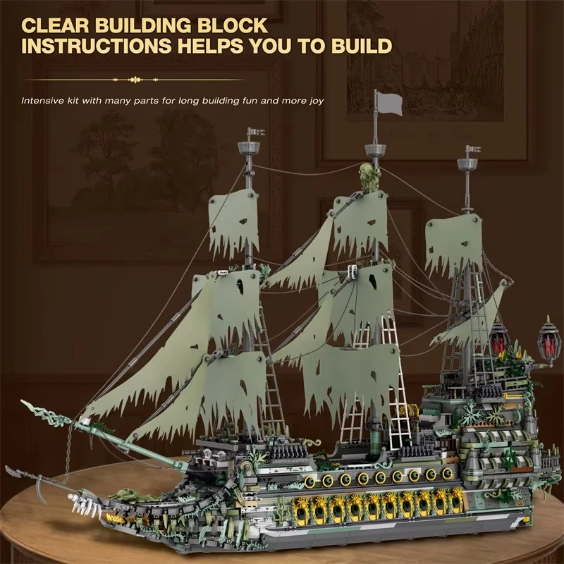 سفينة القراصنة الهولندية الطائرة اللبنات الكلاسيكية شبح نموذج باخرة الطوب سطح المكتب الديكور الاطفال لتقوم بها بنفسك اللعب الهدايا #3