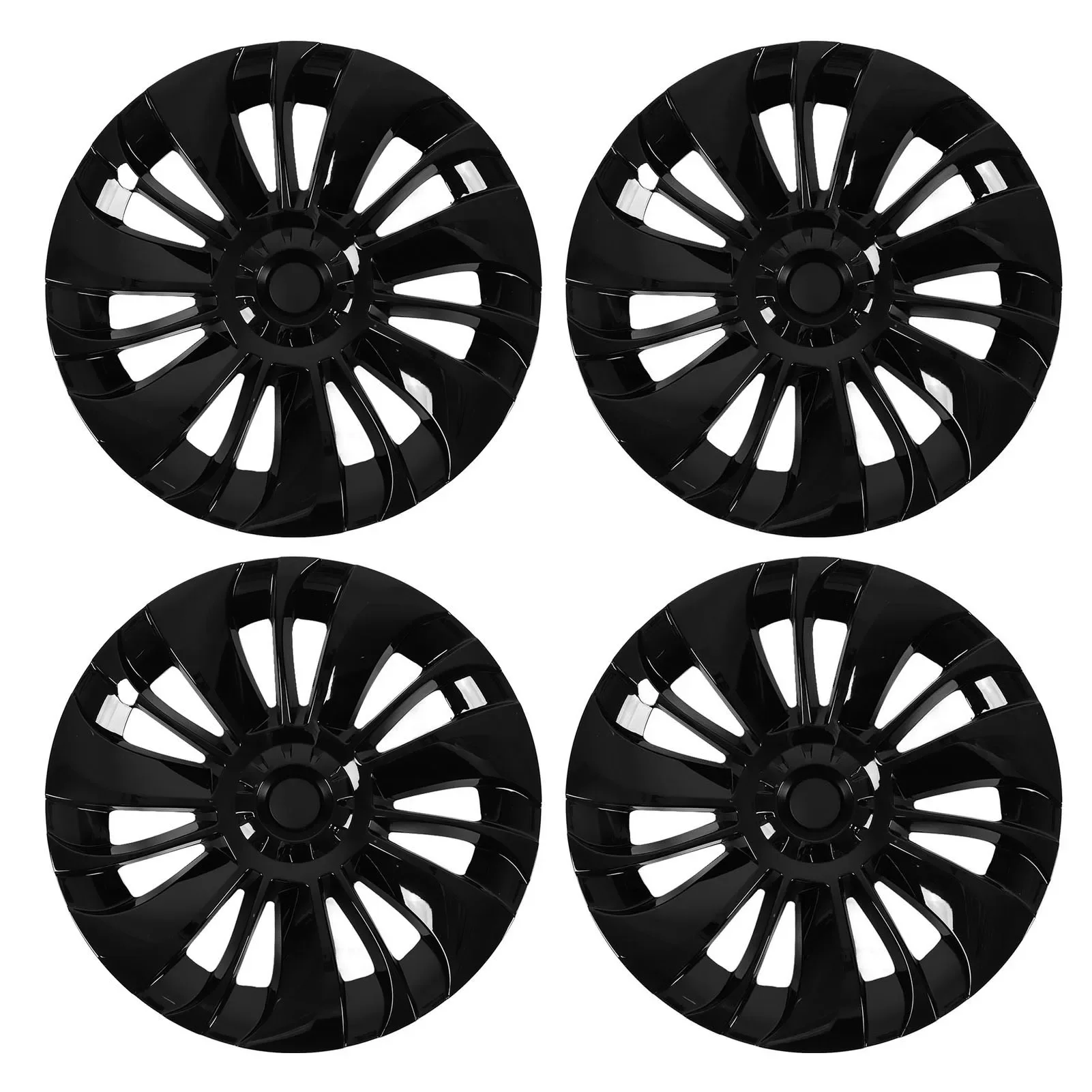 4pcs 19 Inch Hubcap Asymmetrical Design Wheel Hub Cap Replacement for Tesla Model Y 2020 to 2023 Glossy Black