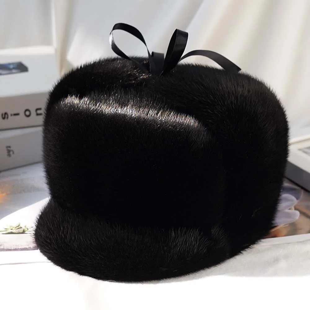 

2025 Men Mink Fur Hat New Fashion Men's Winter Warm Top Hat Headgear Beanie Beret Natural Real Mink Fur Cap For Men
