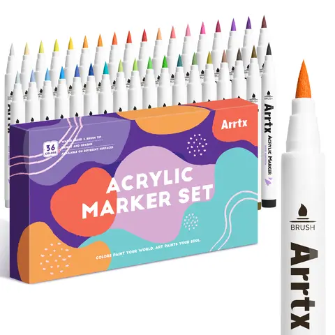 Arrtx 12/36/48/60/90 Colors Acrylic Marker for Rock Painting, Brush Tip Paint Markers Art Supplies, Fabric Paint Markers