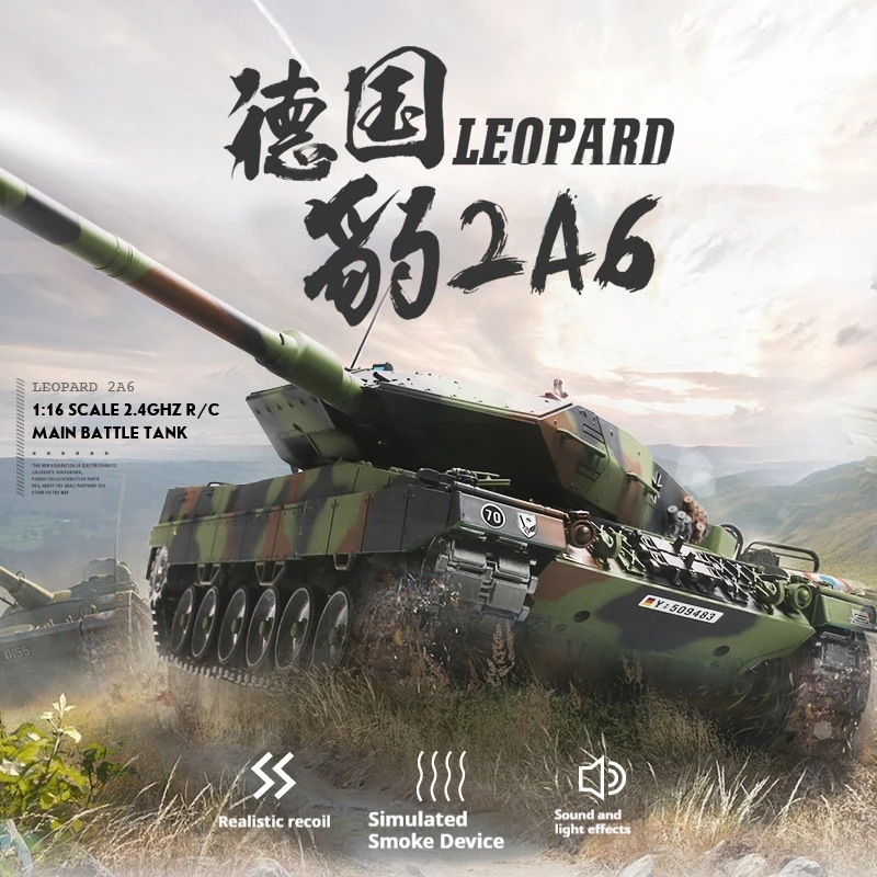 Henglong Kubing Ke 3889-1 Simulação Alemão Leopardo Ii A6 Tanque de Batalha Principal Controle Remoto Off Road Tanque Militar Brinquedo Modelo