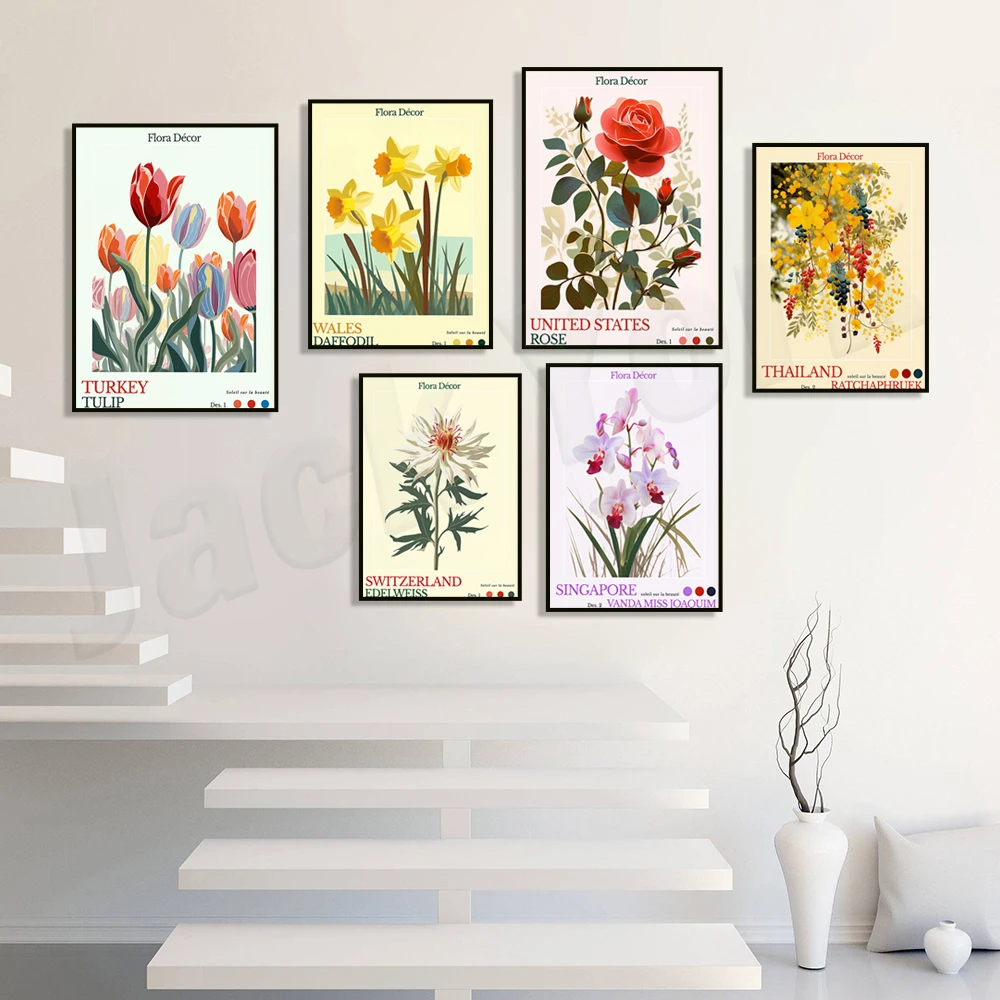 

Netherlands, Poland, Turkey, Wales, Morocco, Thailand, Mexico, Switzerland, Singapore pastel flower market poster, botanical art