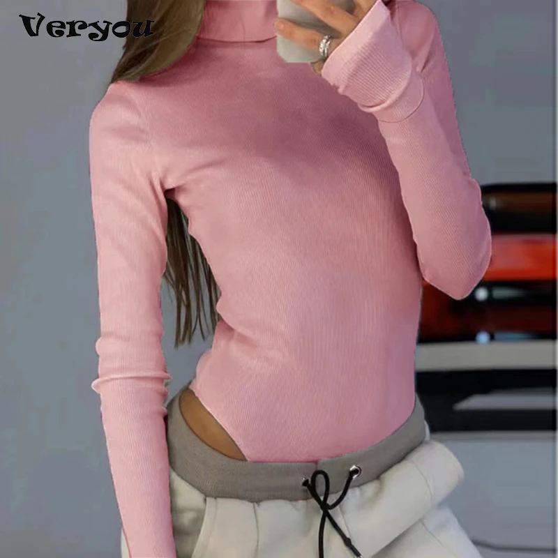 2022 New Sexy Turtleneck Elegant Shirt Jumpsuit Women Long Sleeve Solid Knitted Jumpsuits For Women Fashion T Shirt Romper