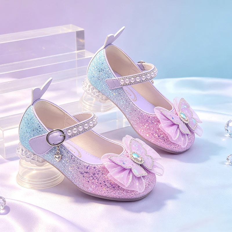 Fairy Girls Princess Mermaid Shiny Rainbow Sequined Mary Jane Shoes Pageant Children Cosplay Party Luxury Crystal Kids Footwear