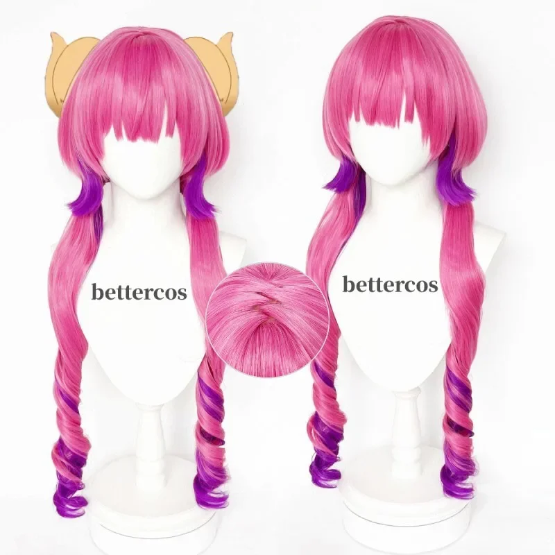 Anime Miss Kobayashi‘s Dragon Maid Ilulu Cosplay Wig Long Mixed Pink Heat Resistant Synthetic Hair Wigs   Wig Cap