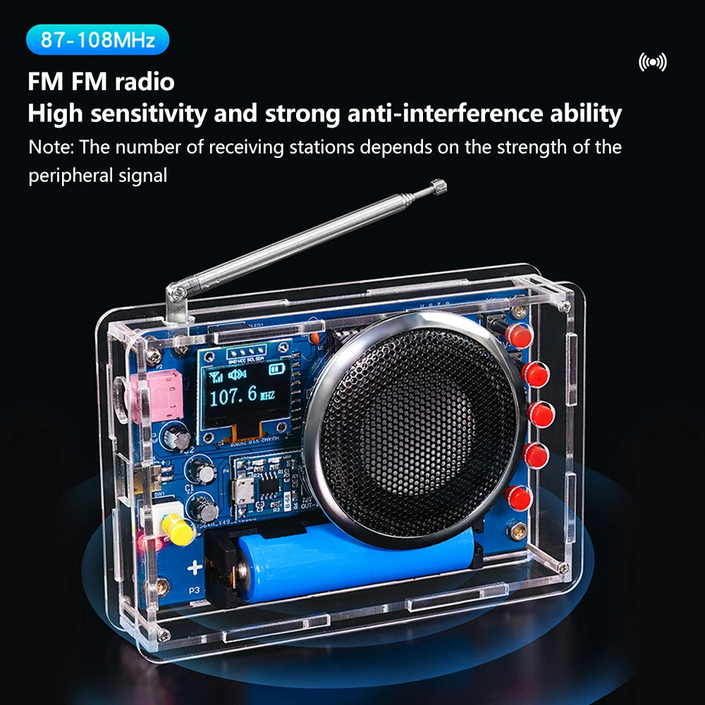 DIY FM Radio Electronic Kit Adjustable Frequency 87-108MHz Digital Display DIY Soldering Project Practice Solder RDA5807