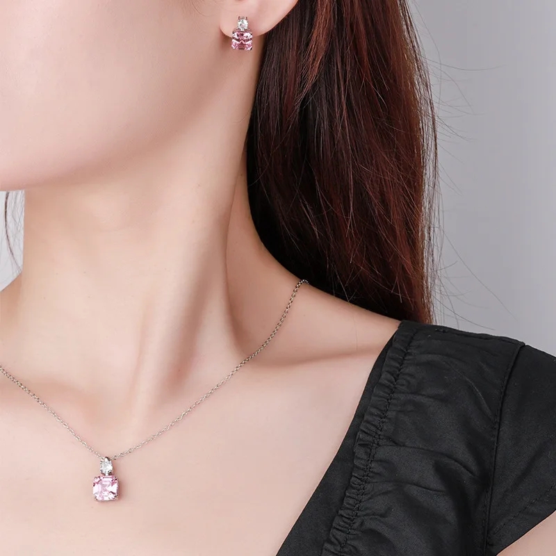 4.73ct Cushion Created Sapphire Nano Emerald Tanzanite Pendant Necklace 925 Sterling Silver for Women Valentine's Day Gift